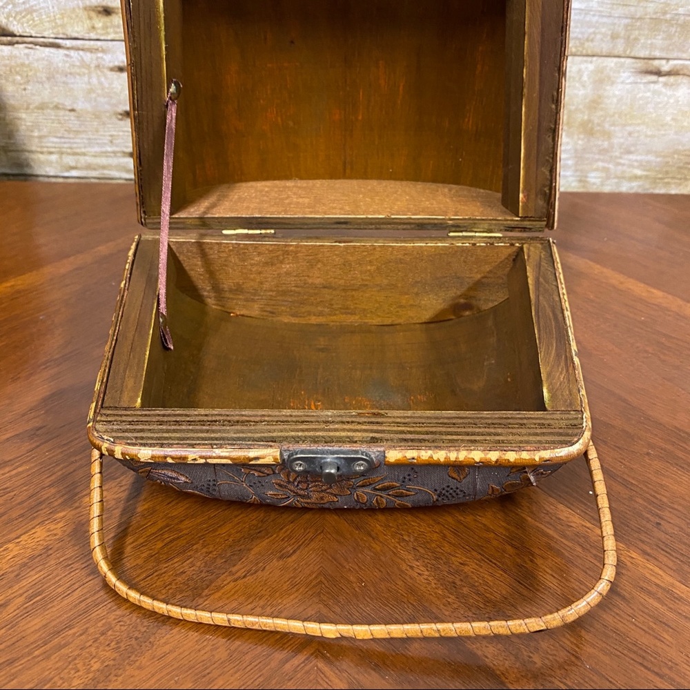 Wood purse box bag tooled floral Asian inspired small - Picture 12 of 16